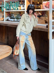 Lunivop Yellow Gradient Tie Dye Light Blue Jeans High Waisted Boyfriend Baggy Loose Wide Straight