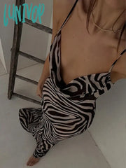 Lunivop Zebra Print Maxi Dress Women Fashion Sheer Chiffon Holidays Beach Summer Elegant Sexy Front