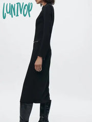 Lunivop Zipper Design Midi Dresses For Women New Elegant Sexy Long Sleeve Half High Collar Slim