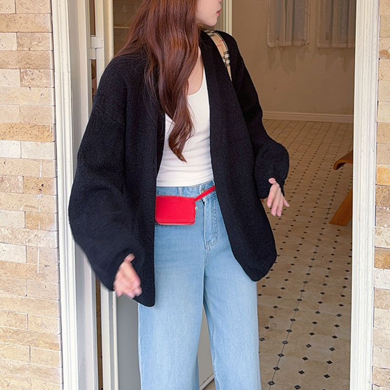 Lunivop Open Front Knit Cardigan for Women Comfy Balloon Sleeve Open-front Sweater Coat Female Duster Cardi Casual Autumn Winter Outfit