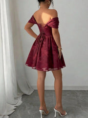 Lunivop  Floral Print Puffy Sleeveless Dress Elegant Short Style Shoulder Bared Fitted Gown for Evening Wedding Parties Fashionable Grace