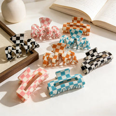 Lunivop  2pcsCheckered acetate hair clip, a fashionable summer hair accessory for women, sturdy and durable, perfect for parties and holi