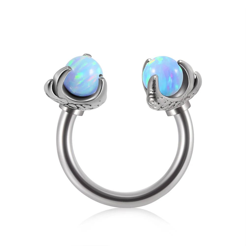 Lunivop 1PC 316L Surgical Steel Dragon Claw Stone Labret Ring Prong Opal CBR Ring Ear Tragus Cartligae Earrings Daith Piercing Jewelry