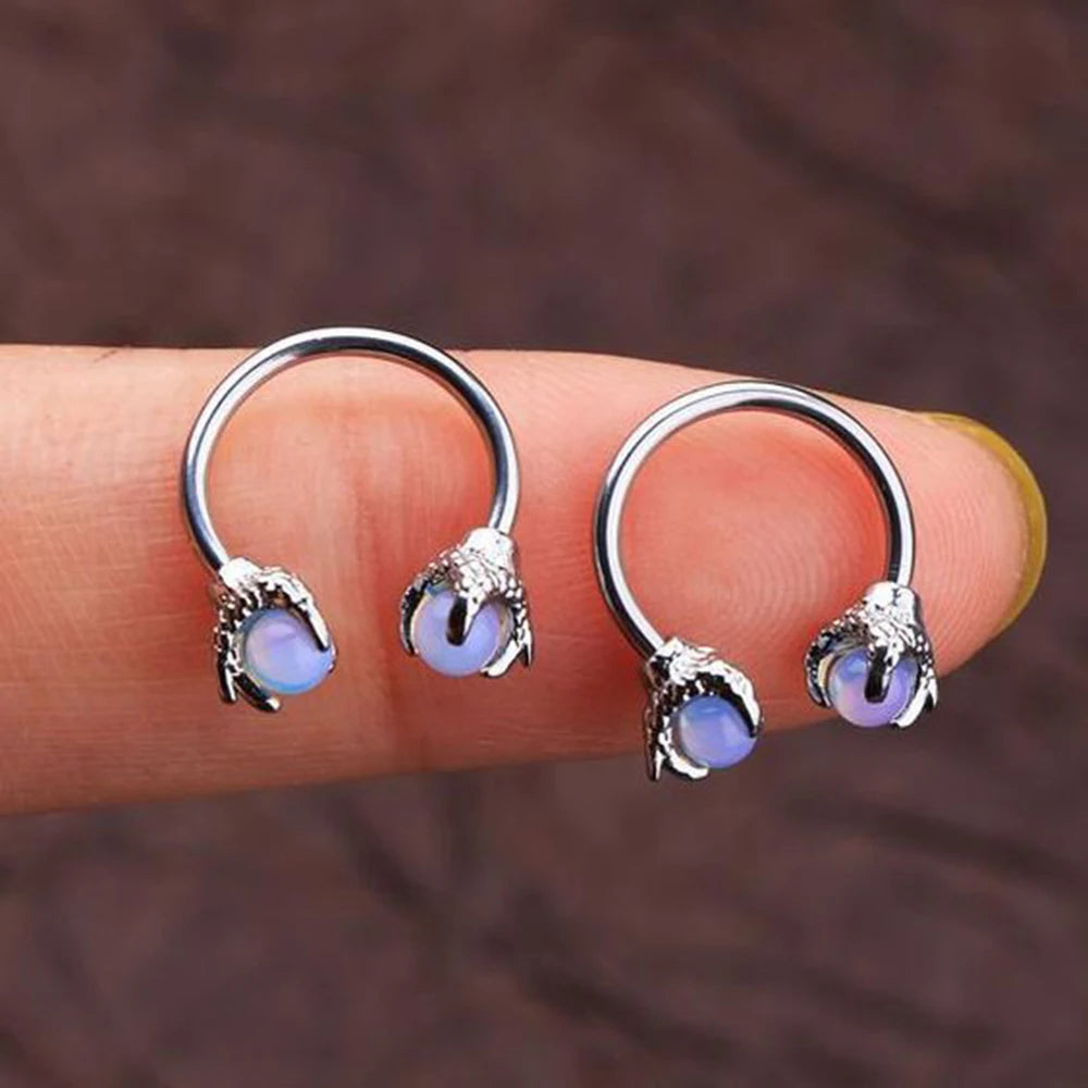 Lunivop 1PC 316L Surgical Steel Dragon Claw Stone Labret Ring Prong Opal CBR Ring Ear Tragus Cartligae Earrings Daith Piercing Jewelry