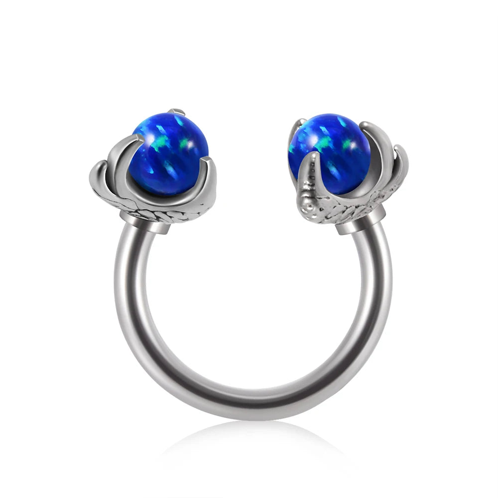 Lunivop 1PC 316L Surgical Steel Dragon Claw Stone Labret Ring Prong Opal CBR Ring Ear Tragus Cartligae Earrings Daith Piercing Jewelry