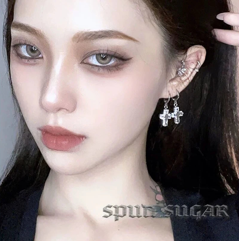 Lunivop Gothic Cubic Zirconia Cross Drop Dangle Hoop Earrings for Women Men Stainless Steel Hiphop Punk Cool Hoop Earrings Jewelry Gift