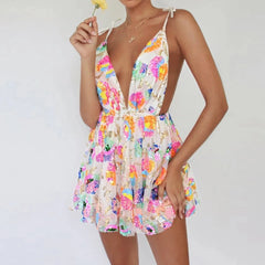 Lunivop  Sexy Women's Sparkly Floral Sequin Dress Summer Backless Low-Cut Shinny Mini Dress for Birthday Party Cocktail Clubwear Wedding