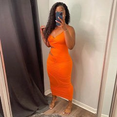Lunivop  Bodycon Dress Summer Clothes For Women New Solid Color Spaghetti Strap V-Neck Sexy Club Outfits Hollow Out Midi Dress