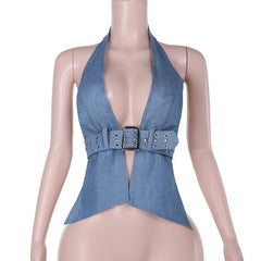 barn jacket outfits Summer 2024 New Hot Girl Vest Ins Style Sexy Halter Belt Imitation Denim Top