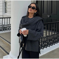 frat outfits 2024 Spring and Summer Women's Coat Temperament Elegant Solid Color Asymmetric Scarf Knitted Long-Sleeved Coat Female