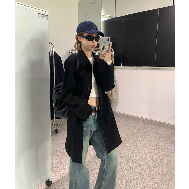 semi formal men outfit 2024 Autumn New Lazy Style Retro Suit Jacket Women's High-Grade Mid-Length Top Loose Long Sleeve Trench Coat