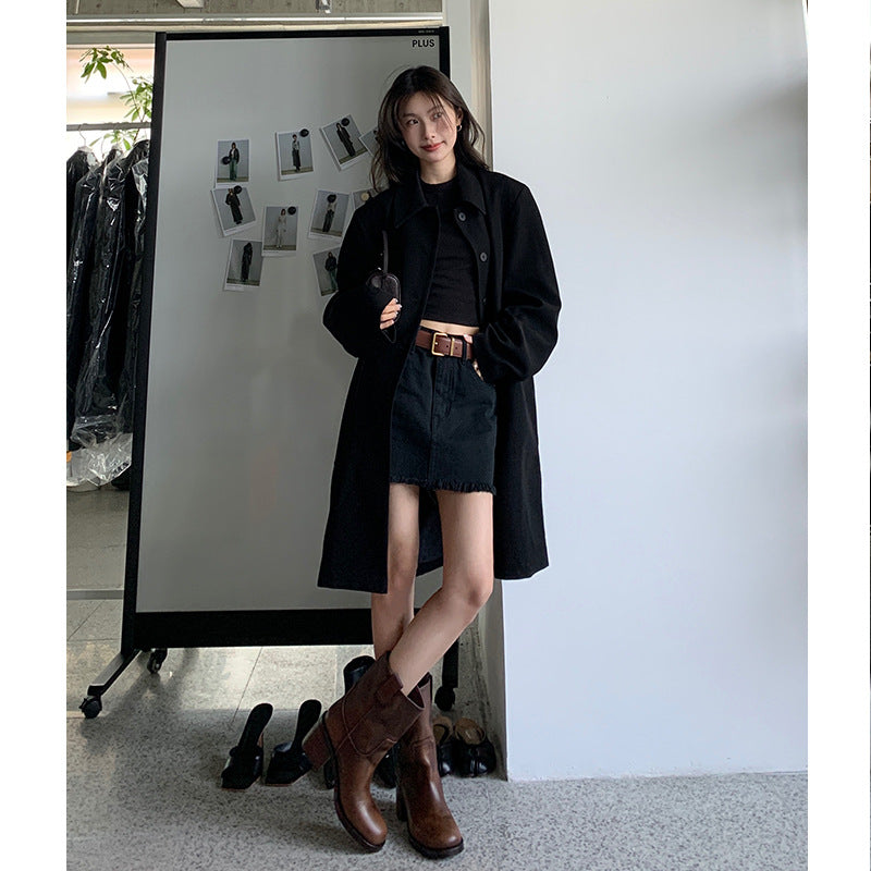 semi formal men outfit 2024 Autumn New Lazy Style Retro Suit Jacket Women's High-Grade Mid-Length Top Loose Long Sleeve Trench Coat