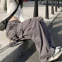 going out outfits Overalls Women's Spring American Street Flip Waist Straight Loose Wide-Leg Pants Versatile Casual Trousers