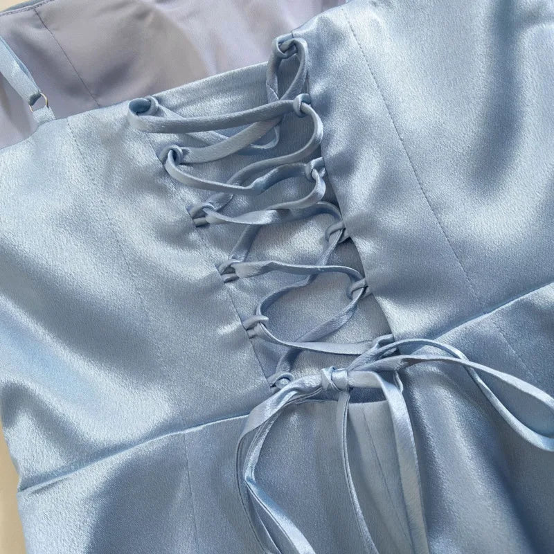 Lunivop Fashion Folds Slim Dress Women's Irregular Ruffled Edge Waist Cinching Suspender Dresses 2025 Summer New Tide
