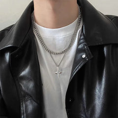 Lunivop Double Layered Cuban Star Pendant Necklace for Man Titanium Steel Hip-Hop Design Collarbone Chain Unisex Jewelry Wholesale