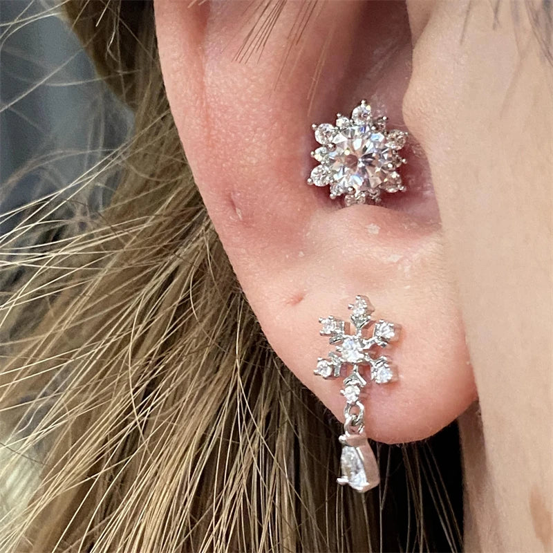 Lunivop 1PCS Snowflake Zircon Stainless Steel Ear Bone Nail Shiny Full of Rhinestone Screws Earrings Cochlea Piercing Body Jewelry