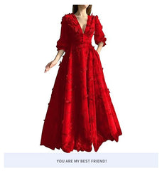 Lunivop  New Sweet Evening Dresses Women Elegant Long Sleeve Party Dress V-neck A-line Prom Dress Formal Occasion Gown Customized