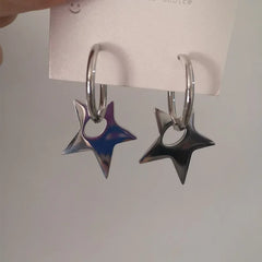 Lunivop Kpop Silver Color Stainless Steel Irregular Star Hoop Earrings For Women Men Fashion Street Hip hop Earring Punk Party Jewelry