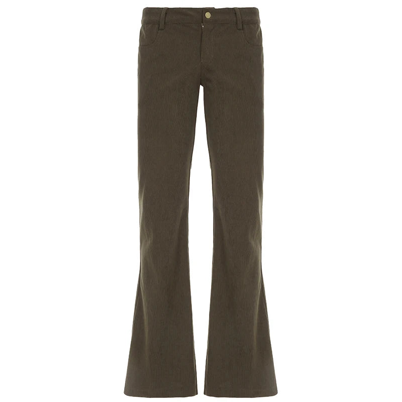 Lunivop  Retro Corduroy Low Rise Pants y2k Streetwear Solid Slim-fitting Flared Pants for Women Korean Fashion Trousers Aesthetic
