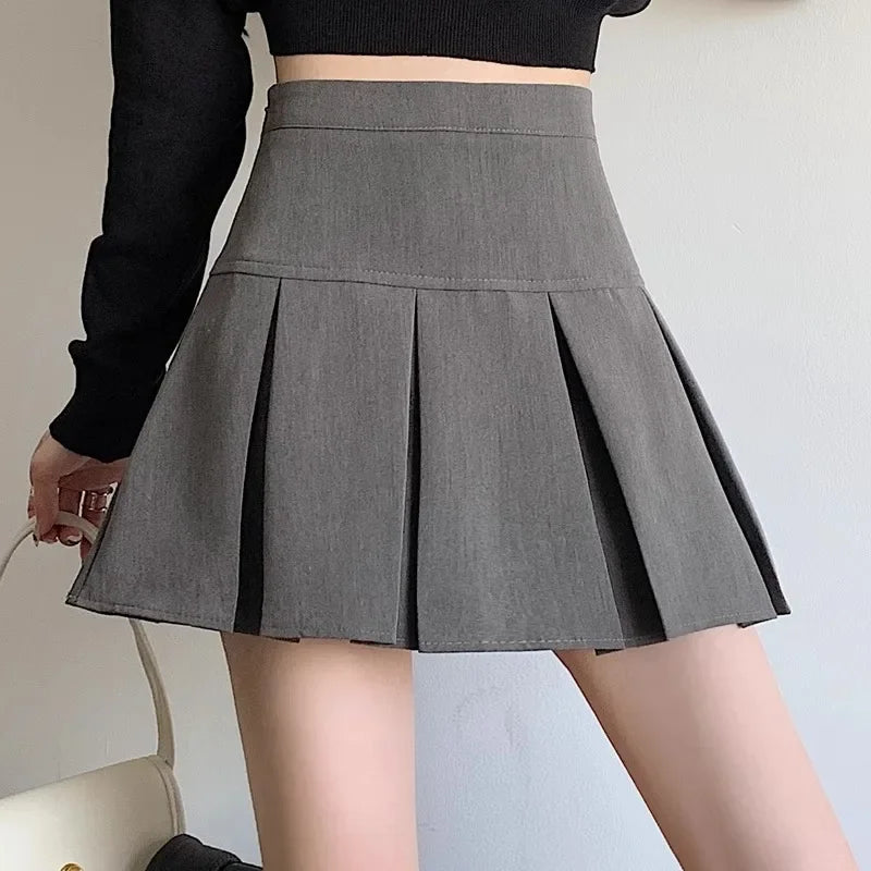 Lunivop Elegant High-waisted Pleated Skirt Autumn New Style Korean Women's Clothing Versatile Zipper-up Cropped A- skirt