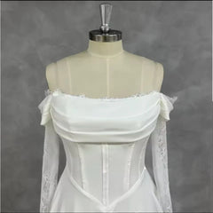 Lunivop  Elegant Wedding Dress Off Shoulder Lace Long Sleeves A-Line Bridal Gowns Lace-up Back Sweep Train Bridal Dresses