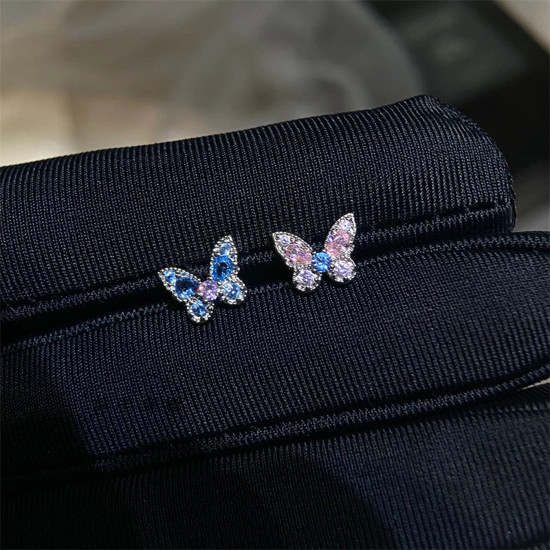 Lunivop 1PCS Delicate Blue Pink Zircon Butterfly 316L Stainless Steel Ear bone nail Y2K Hottie Cute Earring for Women Cochlea Accessorie