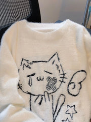 Lunivop Lazy Wind Cartoon Cute Sweater Women Loose Long Sleeve O Neck Kawaii Knitted Jumper Japan Preppy Style Vintage Female Tops