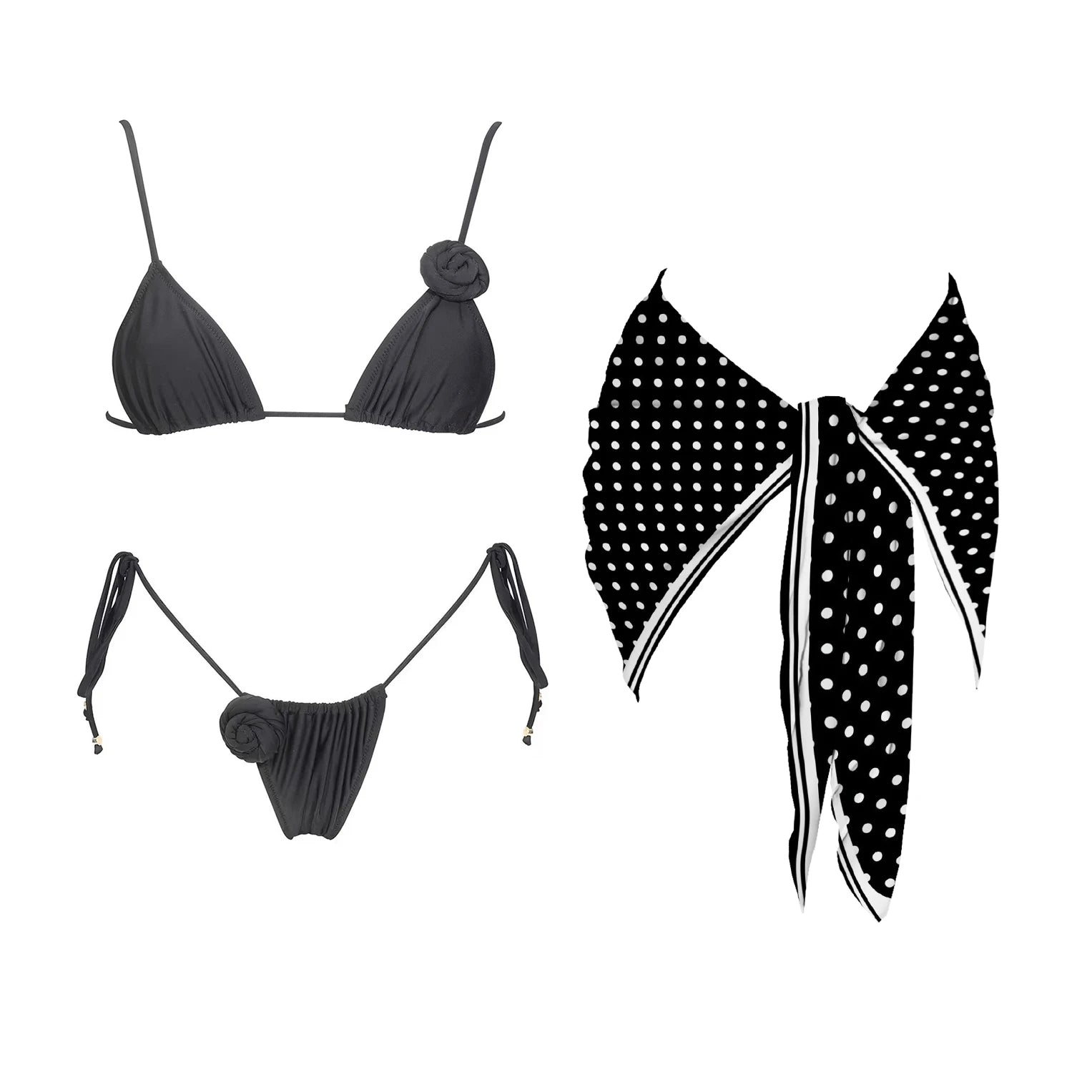 Lunivop   3Pcs Dot Bikini Set 2025 Bandeau Biquini Sexy Women Swimsuit Push Up Swimwear Female Flower Swim Suits Bathingsuit Beach Outfit