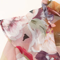 Lunivop  Ruffles V neck Floral Print Chiffon Full Sleeve Dress Woman Ball Tassel Lacing up Bow Waist Mini Summer Dresses Femme Robe