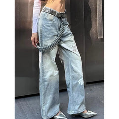 Lunivop Blue Womens Jeans High Waist Vintage Straight Baggy Denim Pants Streetwear American Style Fashion Casual Wide Leg Denim Trouser