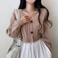 Lunivop Cable Knit Crop Cardigan Sweater for Women Long Sleeve Button-up Boxy-fit Crop Sweater Jacket Teen-girl Fall Winter Y2K Outfit