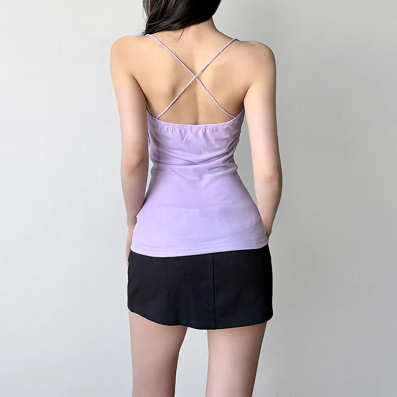Lunivop  Elegant Solid Folds Camis Vintage 2000s Skinny Strap Crop Tops Women Holiday Style Transparent Mesh Tees Ladies y2k Vest