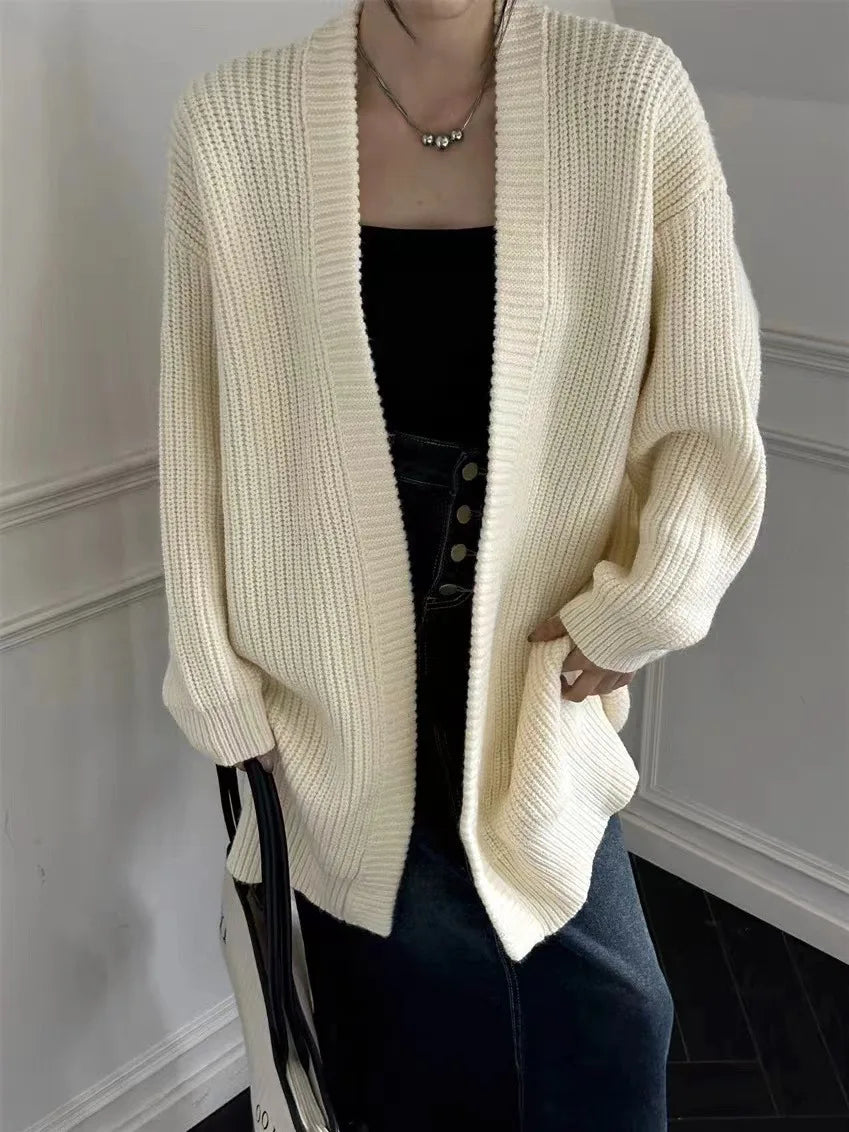 Lunivop Open Front Knit Cardigan Sweater Women Cozy Plain Shrug Cardi Longline Sweater Jacket Fall Winter Casual Chic Outfit