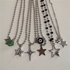 Lunivop Kpop Vintage Punk Silver Color Star Pendant Bead Necklace for Men Women Street Hip Hop Aesthetic Grunge Jewelry Y2K Accessories