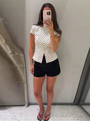Lunivop  Wave Point Women's Slim Shirt Summer O-neck Short Sleeve Single-breasted Female Top Fashion Pocket Lady T-shirts New