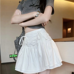 Lunivop  Y2k Skirt Women Vintage High Waist Folds Drawstring Lace Up A-line Mini Skirts Solid Versatile Spicy Girls Faldas