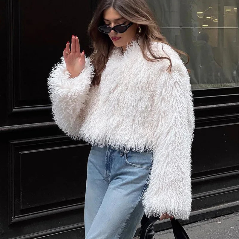 Lunivop Elegant Fluffy Faux fur Jackets Women Casual Warm Long Sleeved Jacket For Woman Autumn Winter Solid Soft High Street Tops  ﻿