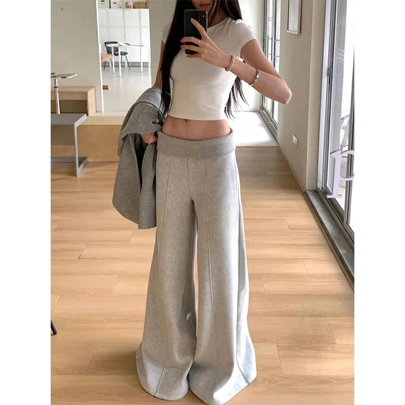 Lunivop Spring Gray Splicing Wide leg pants Contrasting Casual Pants Wide Elastic High Waist Women Straight Leg Chic Street Trousers