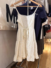 Lunivop  Little Yellow Ducks Lace-up Dress Women Summer Bow Lace Trim Sleeveless Slim A-line Vestidos Cute Sweet Cotton Camis Dresses New
