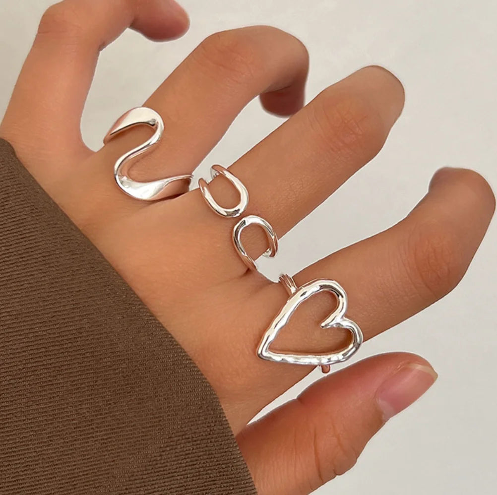 Lunivop New Trendy Korea Silver Simple Vintage Flower Heart Finger Rings for Women Girls Stacking Rings Party Jewelry Gift