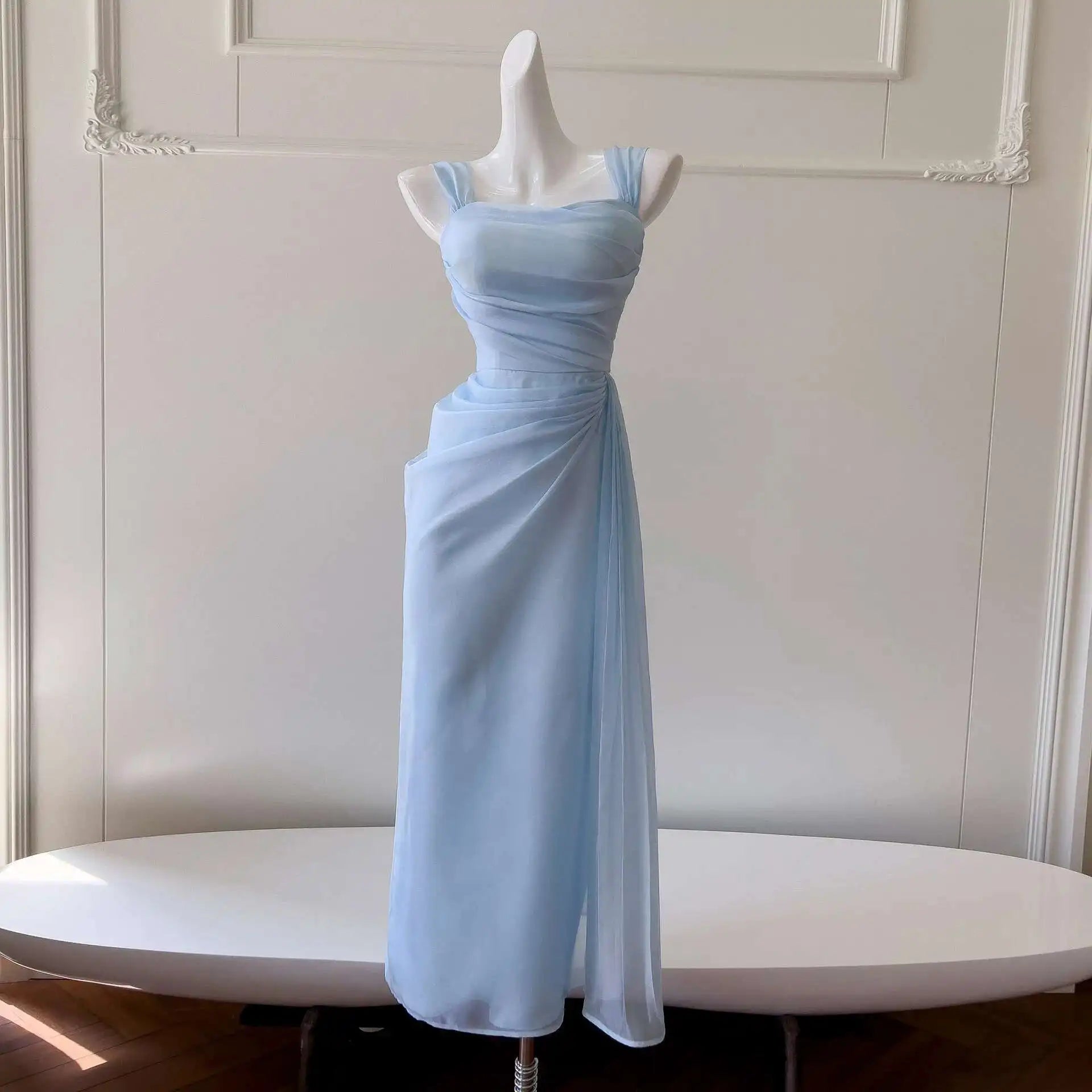 Lunivop Solid Minimalist Folds Design Dresses For Women Square Collar High Waist Sleeveless Elegant  Dress Autumn 2025