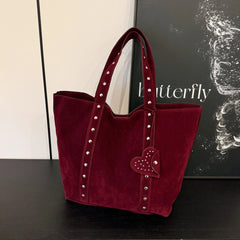 Lunivop New In Faux Suede Casual Tote Bags Large Capacity Rivet Vintage Handbags Designer Elegant Solid Retro Shoulder Bags