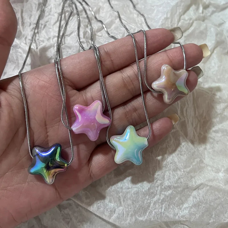 Lunivop Goth Harajuku Sweet Cool Colorful Star Heart Pendant Necklace For Women Choker Cute Y2k Transparent Love Y2k 45cm