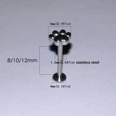 Lunivop  1pc Sweet Cute Bear Paw Lip Stud Stainless Steel Simple Labret Piercing Silver Color Cartilage Ins Fashon Body Jewelry Gifts