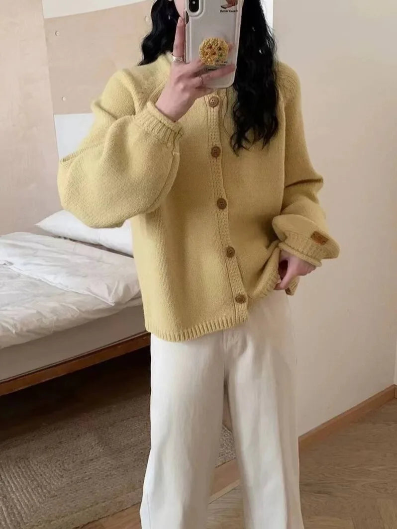 Lunivop Women Sweater Cardigan Soft Knitted Button-Down Long Sleeve Plain Sweater Jacket Top Fall Winter Korean Ladies Chic Outfit