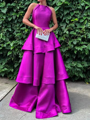 Lunivop  Formal Halter Sleevess Evening Dress Sweet Tiered Ruffle A-Line Party Dresses Slim Waist Cake