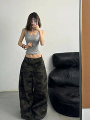Lunivop  American Retro Camouflage High Waist Baggy Casual Jeans Women Y2K Loose Straight Tube Pants Long Trousers Wide Leg Denim Trouser