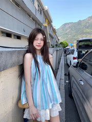 Lunivop  Woman Camis Striped Summer Fashion 2025 Sweet O Neck French Style Chic Loose Tank Tops Female Casual Sleeveless Top