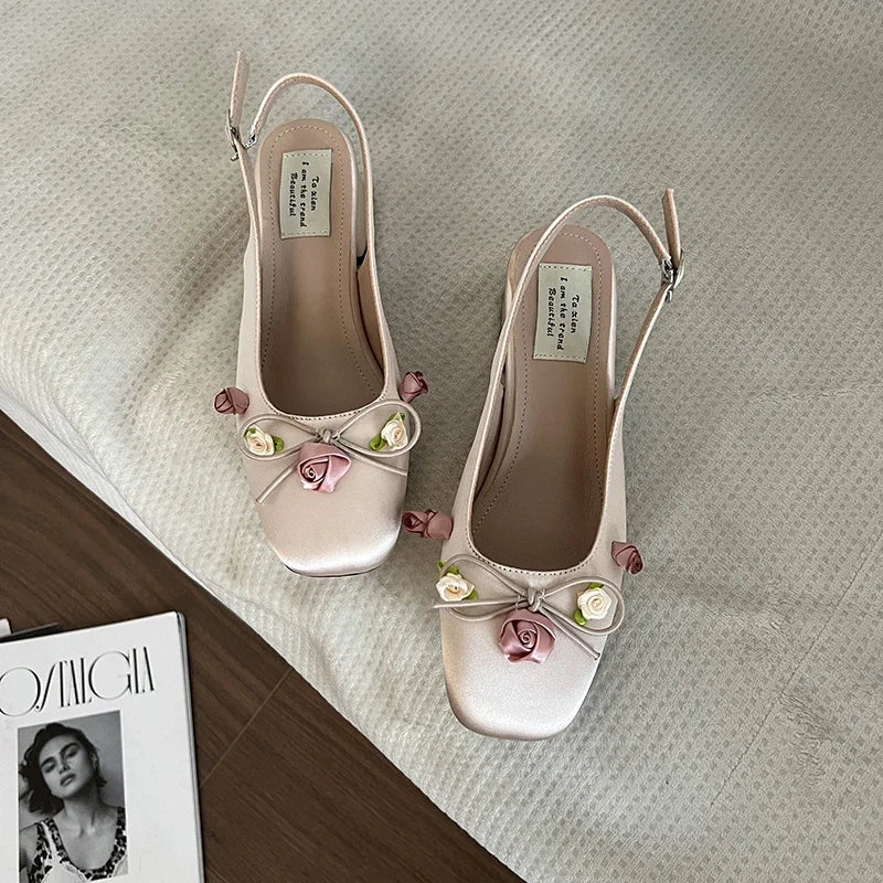 Lunivop Medium Heeled Mary Jane Single Shoes New Women Shoes Fashion Elegant Flower Bow Pumps Square Toe Thick Heeled Ballet Shoes