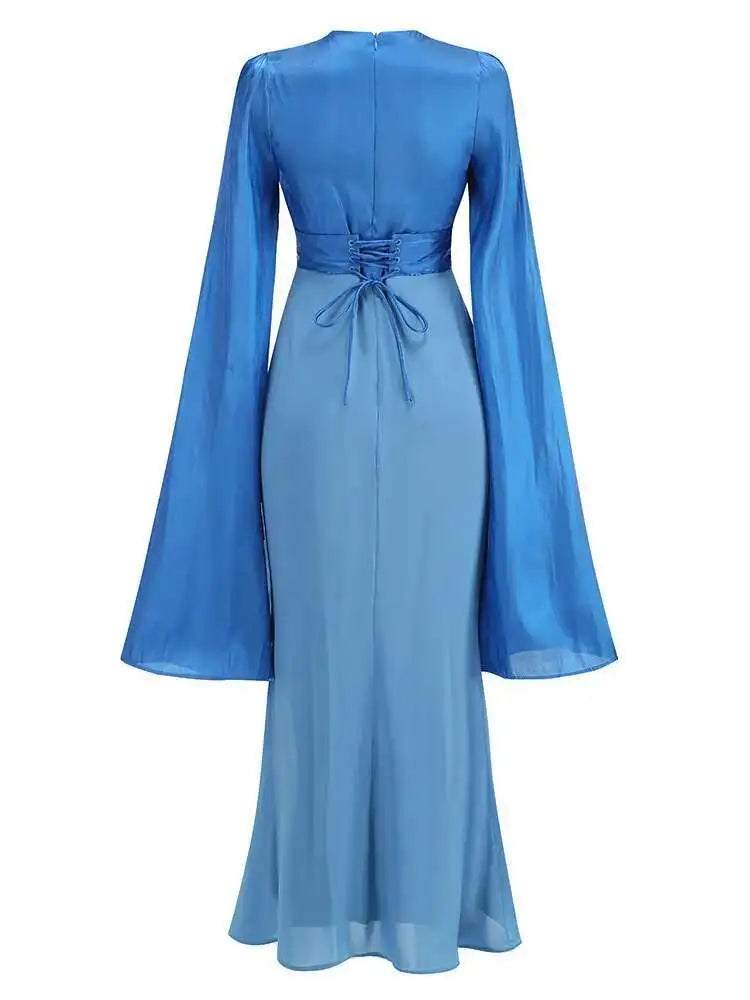 Lunivop  Solid Flare Sleeve Women's Long Dresses Round Neck High Waist Slimming Elegant Dress Female Autumn 2025 New 3WM2174